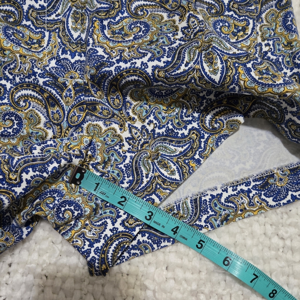 J Crew City Fit Paisley Print Shorts - Blue & Yellow Stretch Cotton - Size 4 - Picture 7 of 9